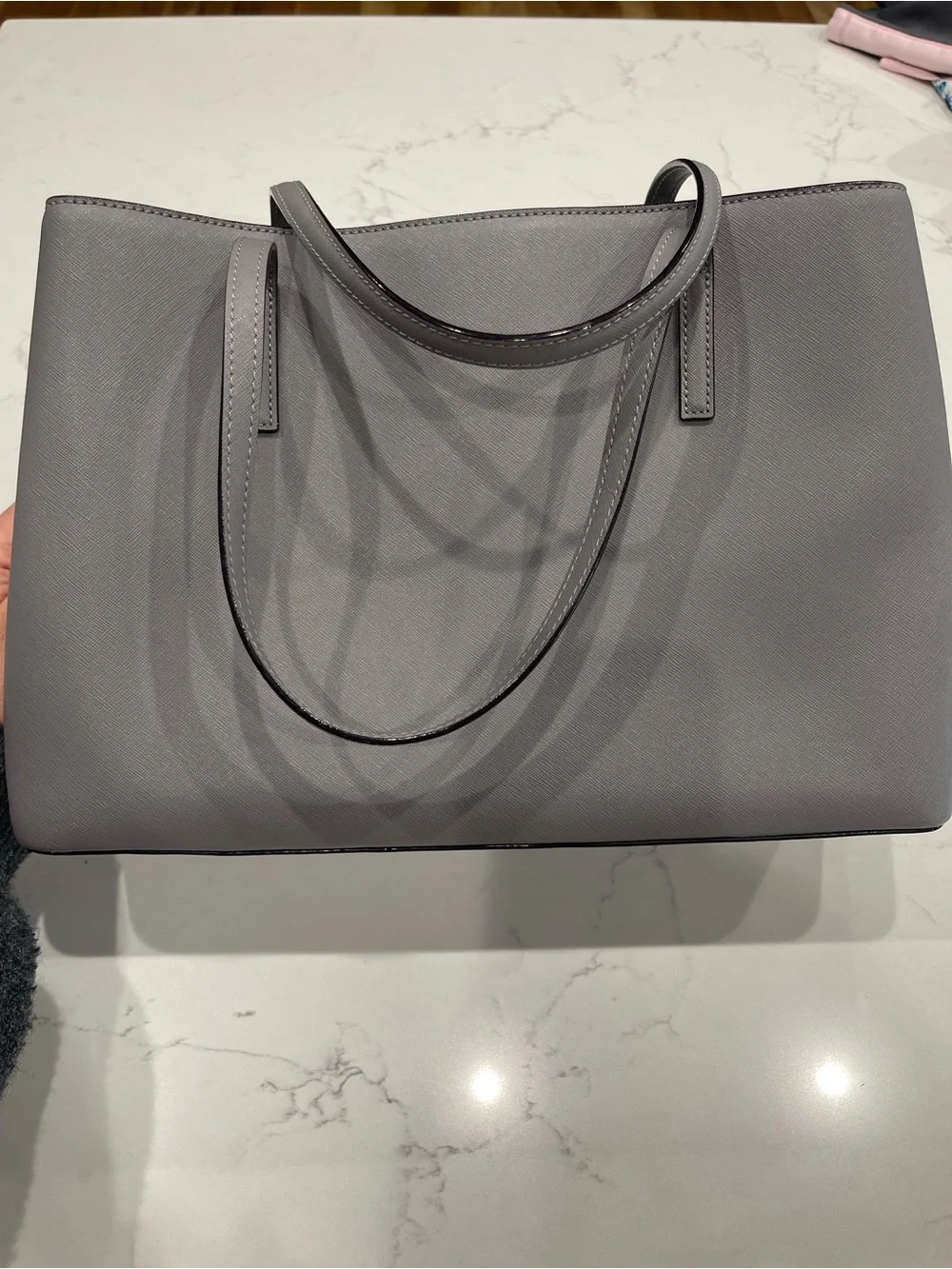 kate spade Gray Structured Saffiano Tote with Gold Plaque